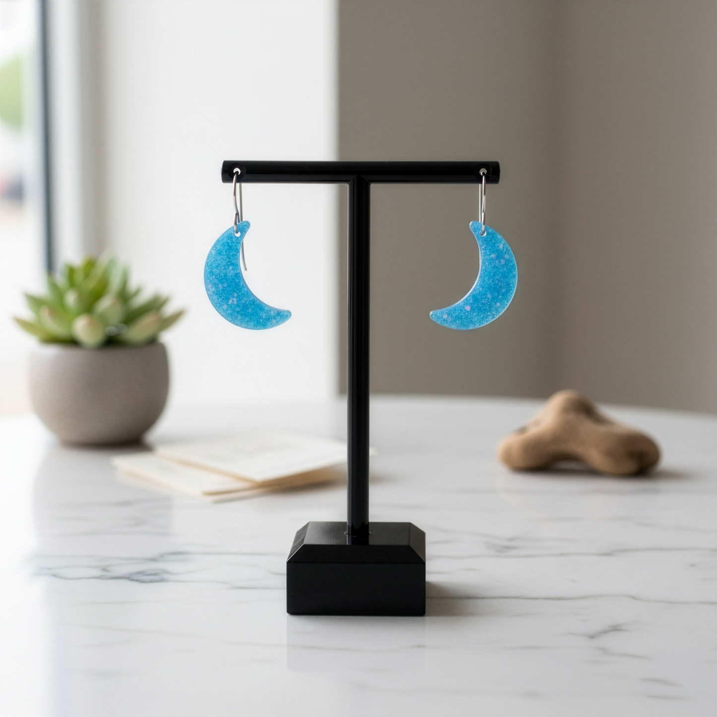 Bermuda Blue Opal Moon Earring