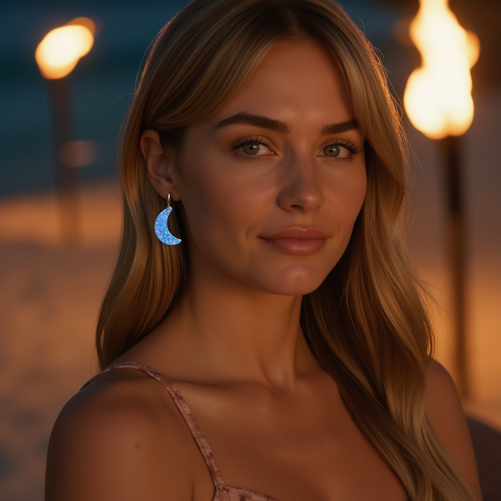 Bermuda Blue Opal Moon Earring