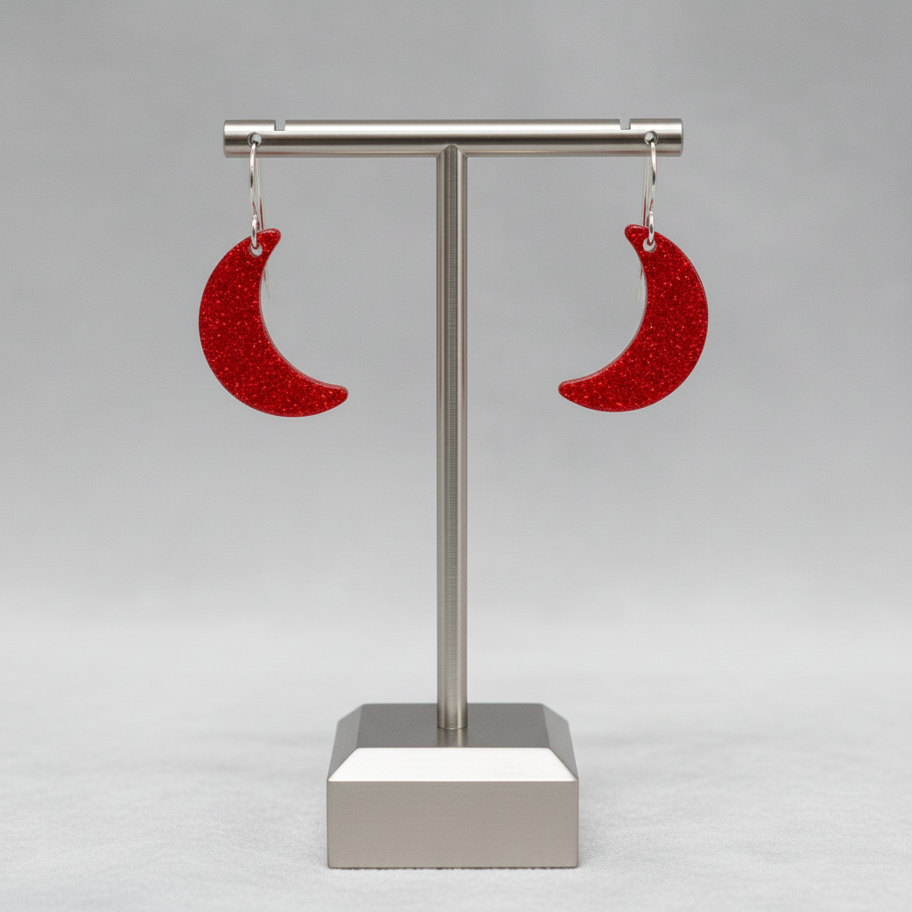 Red Opal Moon Earring