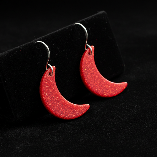 Red Opal Moon Earring