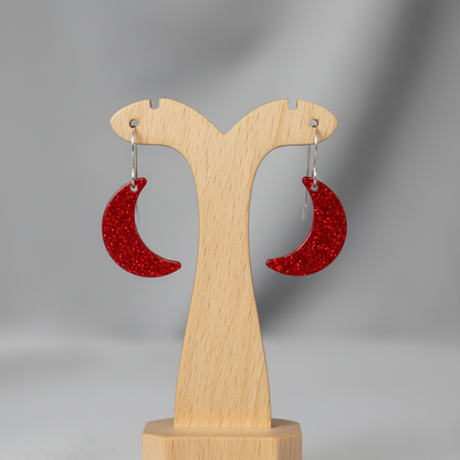 Red Opal Moon Earring