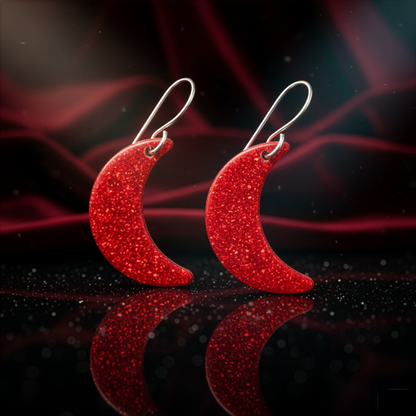 Red Opal Moon Earring