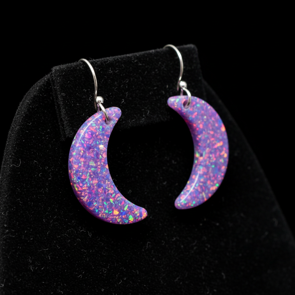 Purple Opal Moon Earring