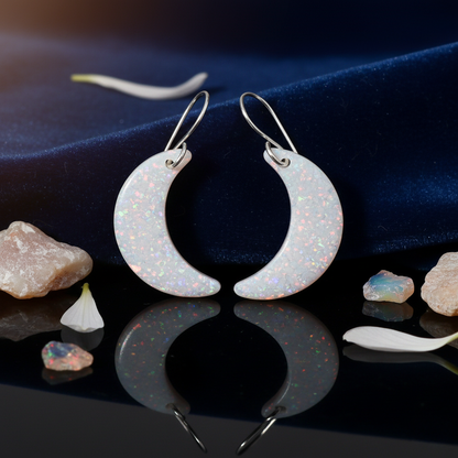 White Opal Moon Earring