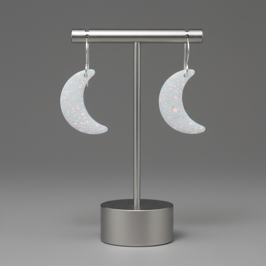 White Opal Moon Earring