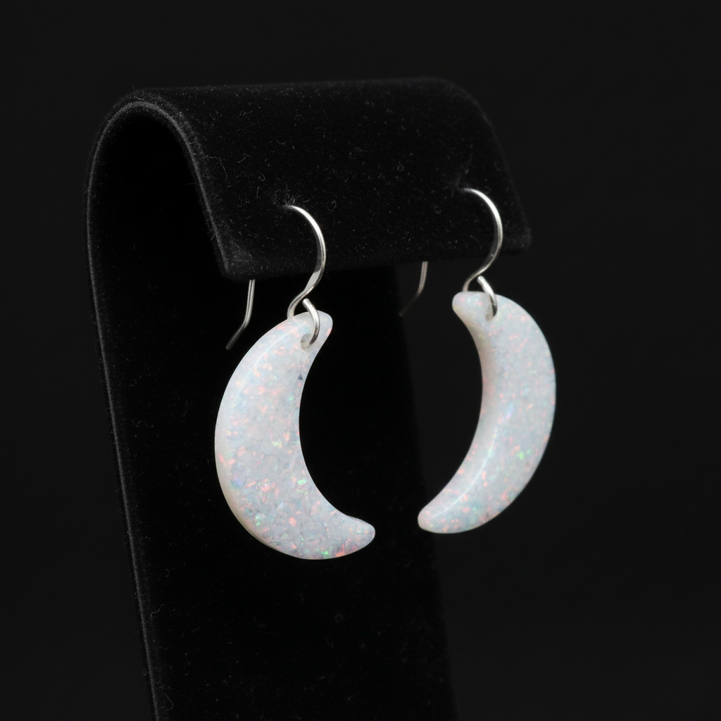 White Opal Moon Earring