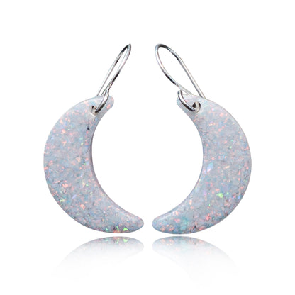 White Opal Moon Earring