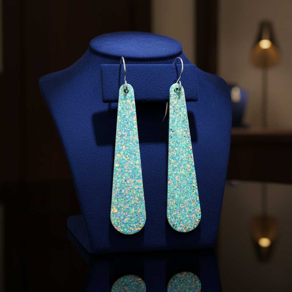 Aqua Opal Teardrop Earring, Long