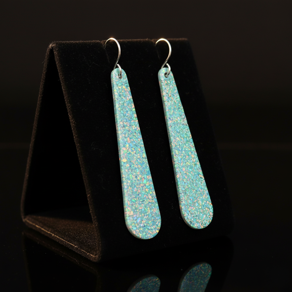 Aqua Opal Teardrop Earring, Long