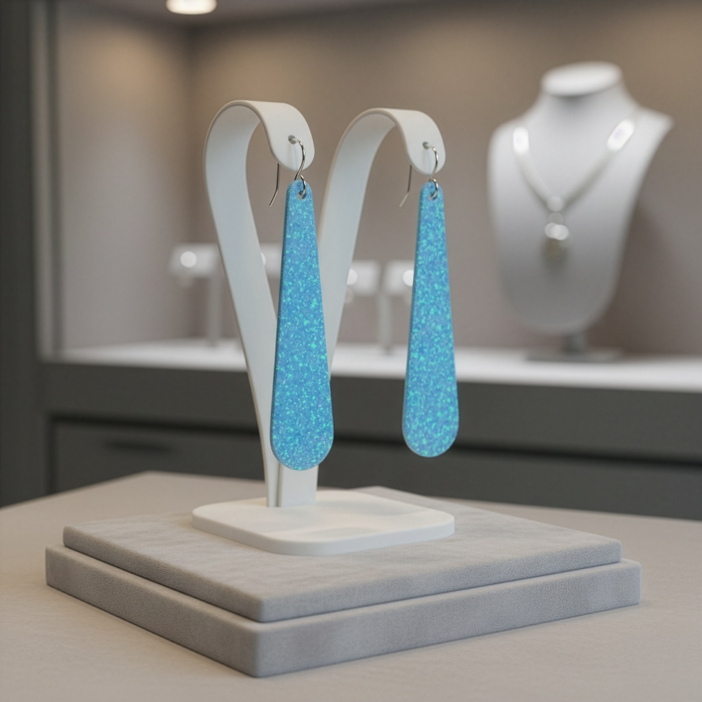 Serene Blue Opal Teardrop Earring, Long