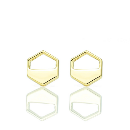 Gold Hexagon Cutout Stud Earrings