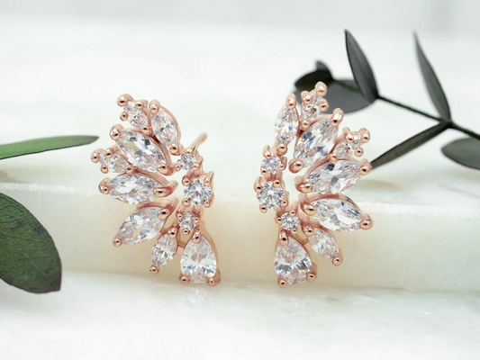 Rose Gold Crystal Wedding Earrings