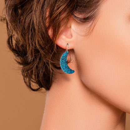 Blue Turquoise Gibbsite Moon Earrings