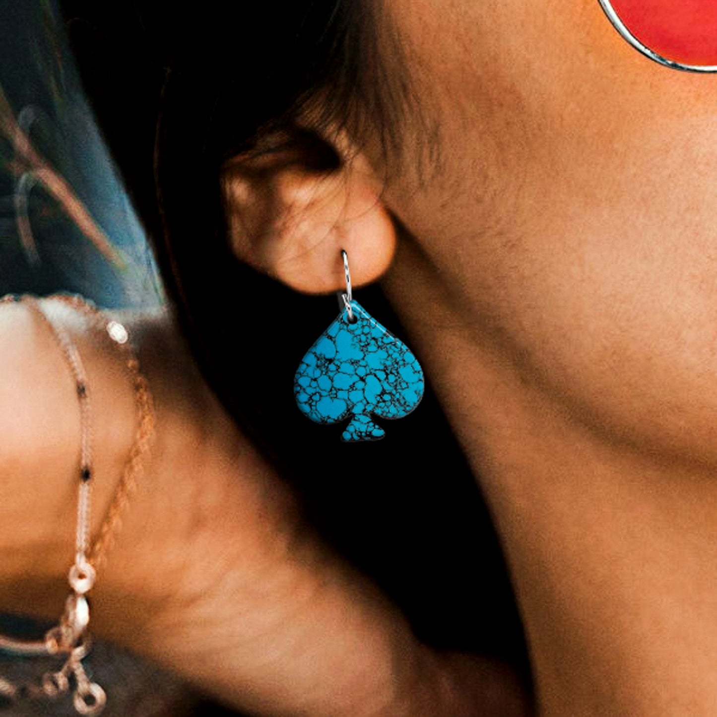 Blue Turquoise Gibbsite Spade Earrings