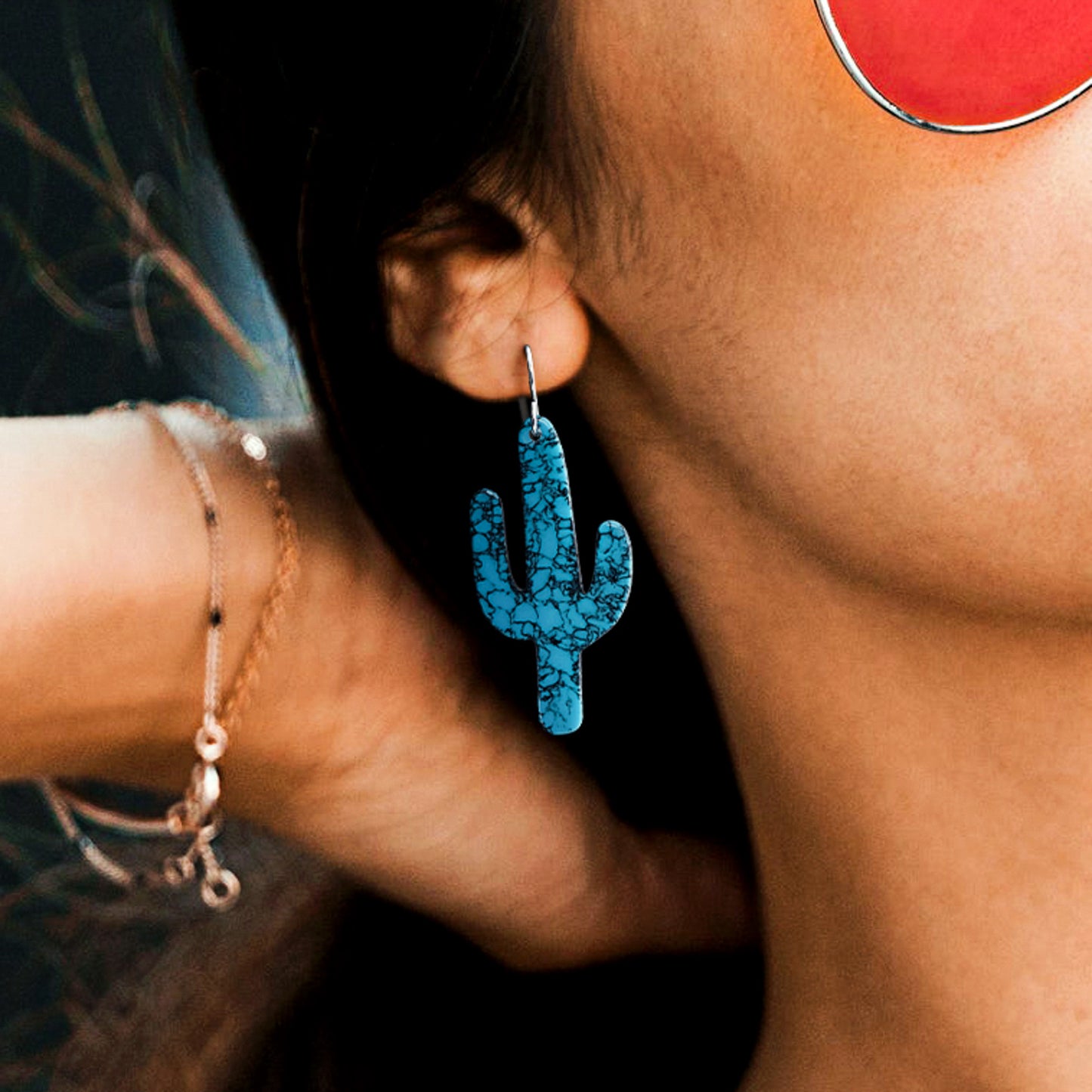 Turquoise Gibbsite Cactus Earrings