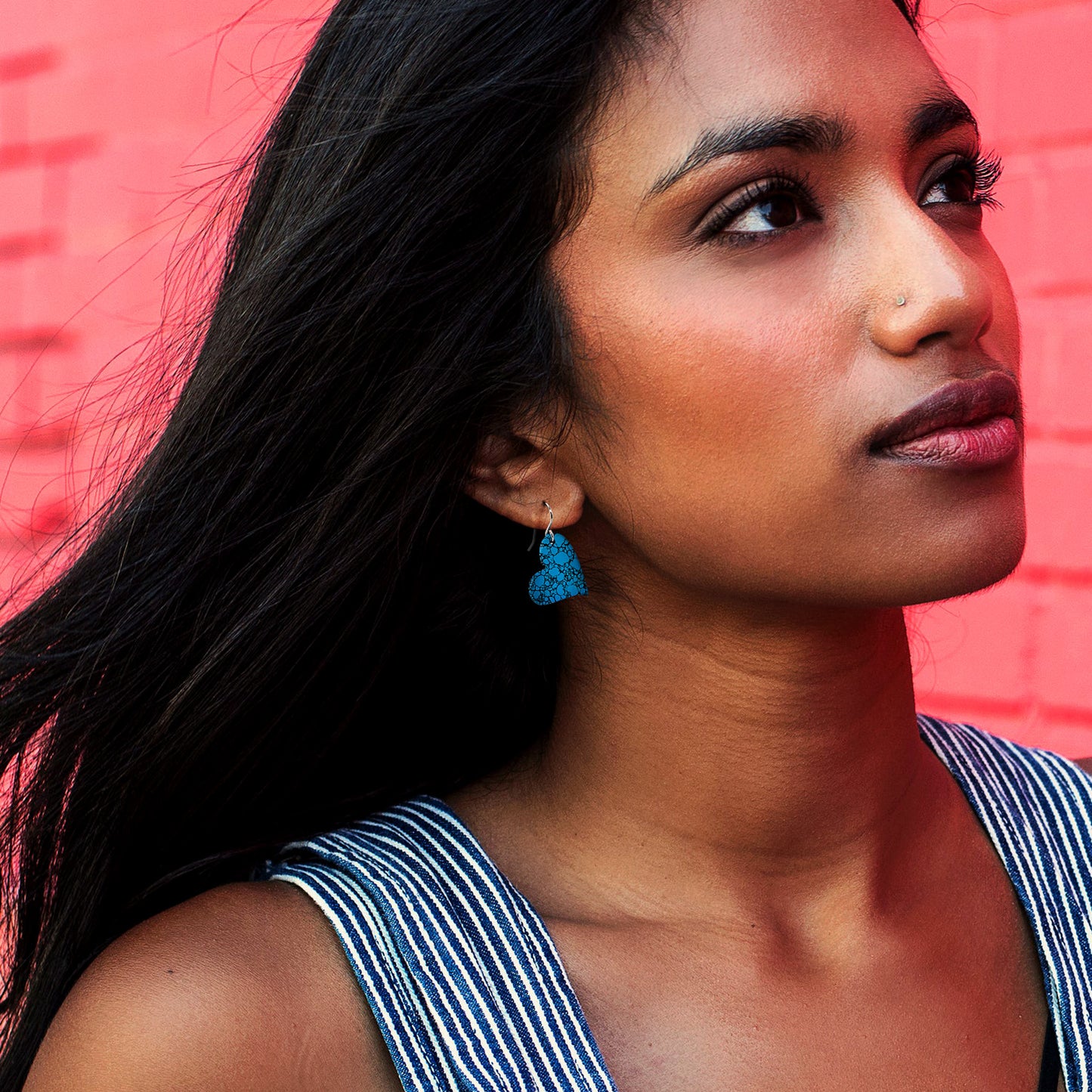 Blue Turquoise Gibbsite Heart Drop Earrings