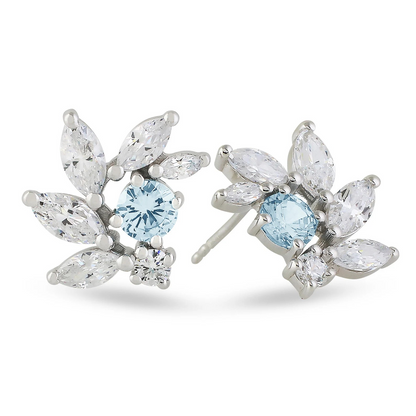 Aquamarine CZ Bridal Earrings in Sterling Silver