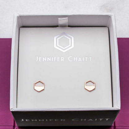 Rose Gold Hexagon Cutout Earrings