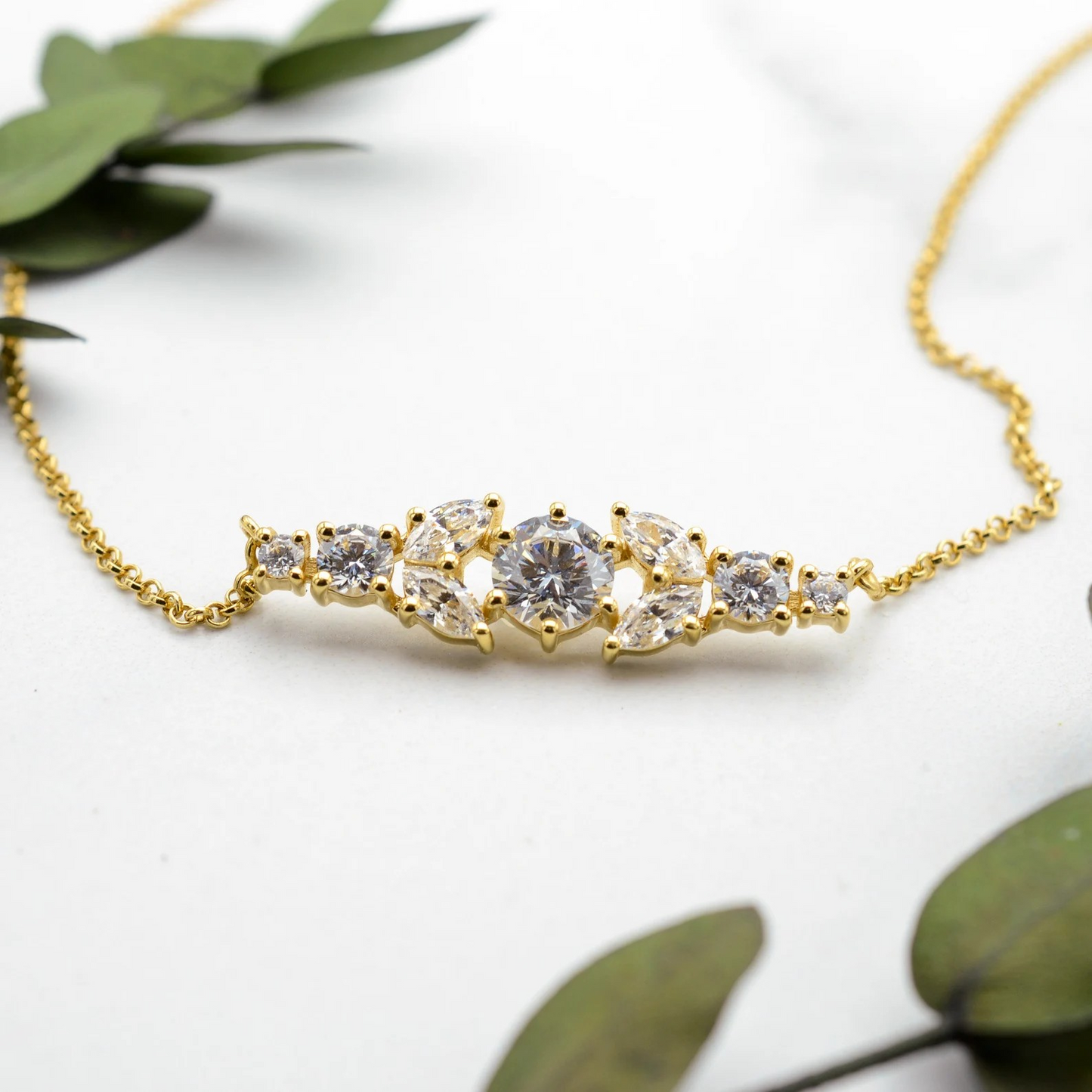 Gold Crystal Bar Necklace