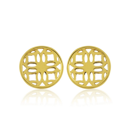 Gold Stud Earrings with Round Filigree