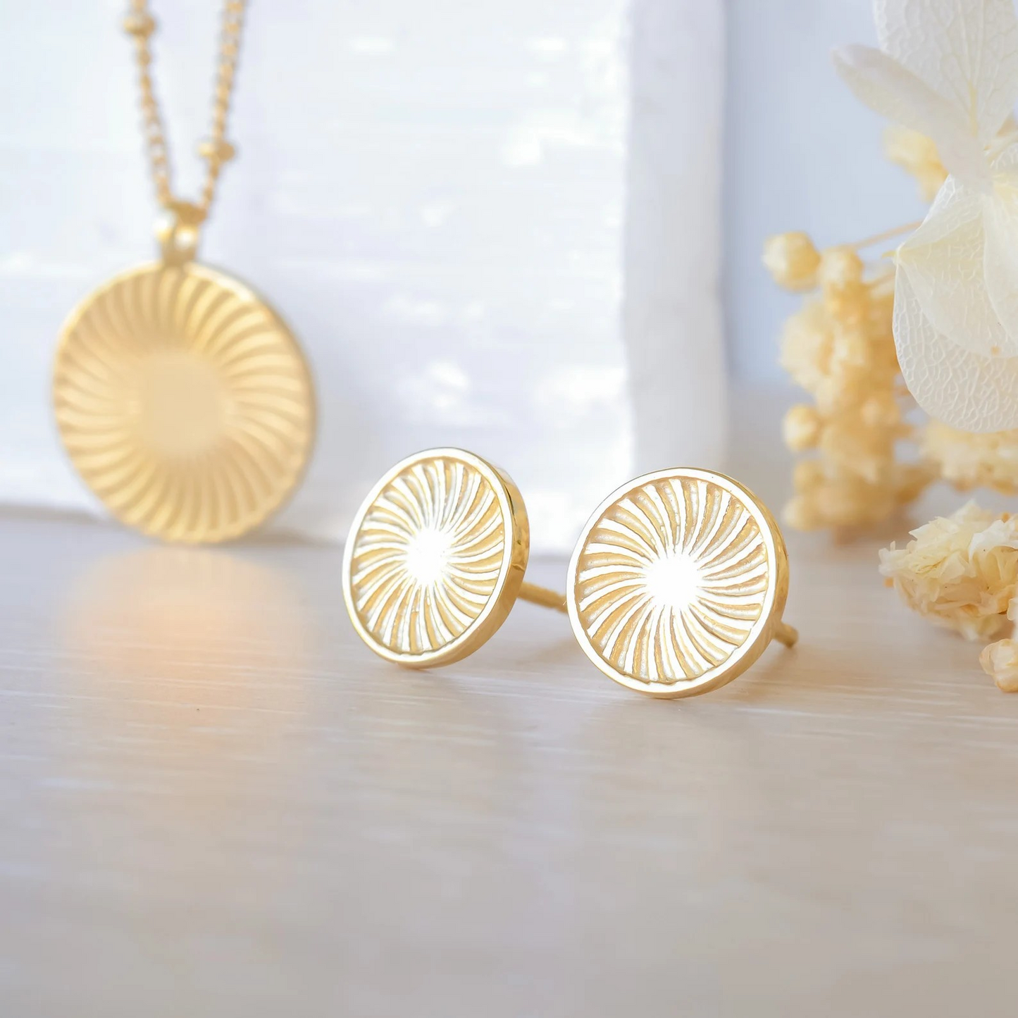 Gold Sunburst Stud Earrings