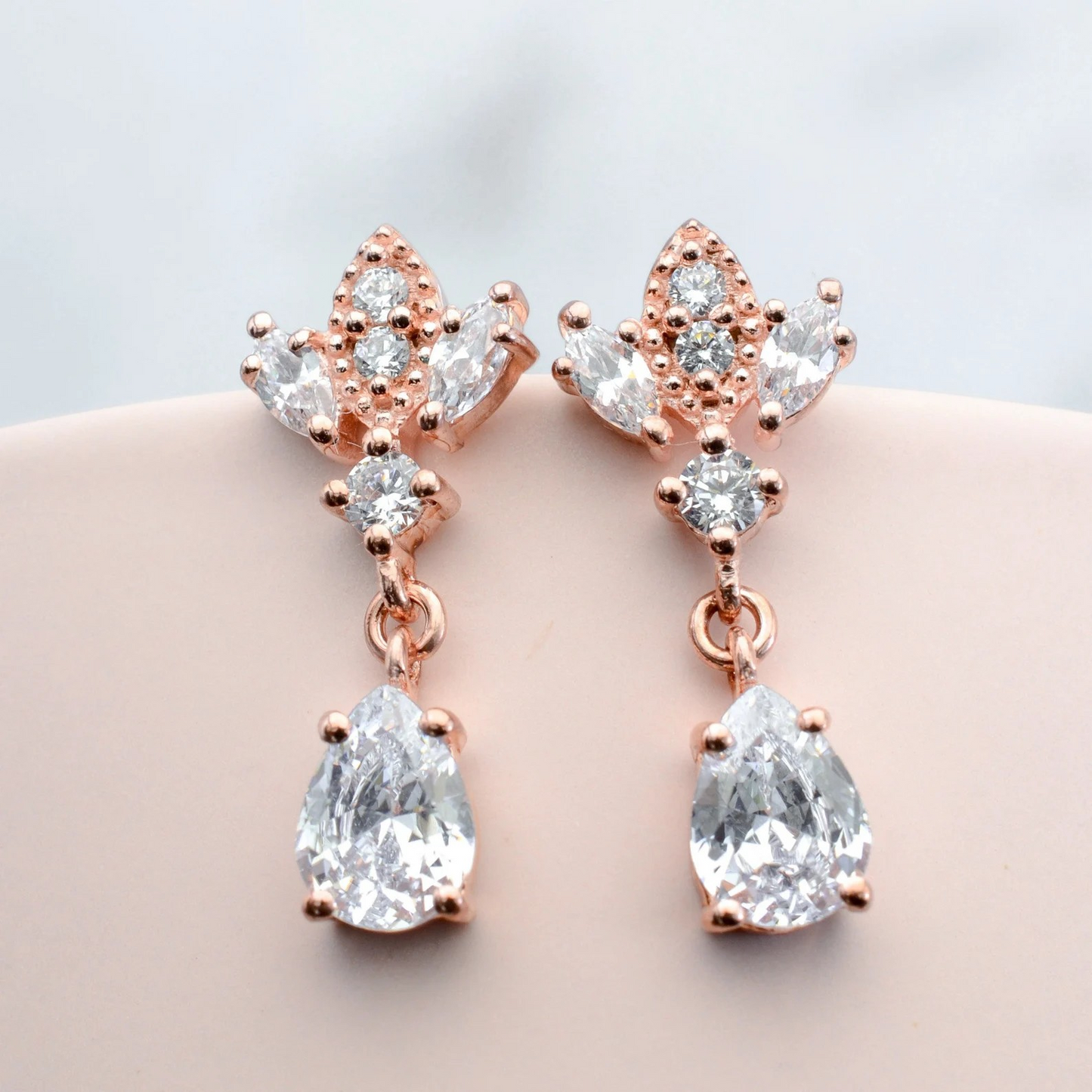 Rose Gold Antique Chandelier CZ Drop Earrings