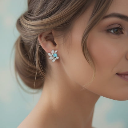 Aquamarine CZ Bridal Earrings in Sterling Silver