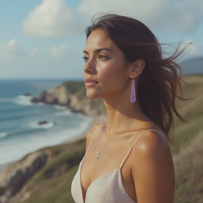 Lavender Pink Opal Teardrop Earring, Long