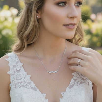 Silver Marquise Crystal Bar Necklace