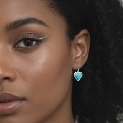 Sterling Silver Turquoise Heart Dangle Earrings