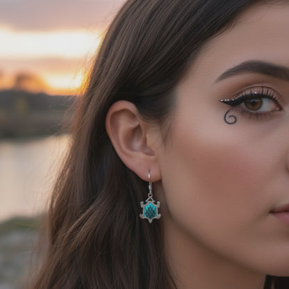 Sterling Silver Turquoise Horny Toad Pendant & Earrings Set