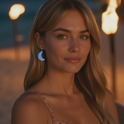 Bermuda Blue Opal Moon Earring