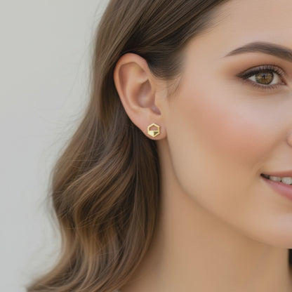 Gold Hexagon Cutout Stud Earrings