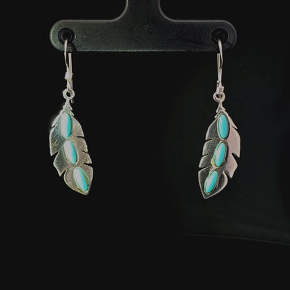 Sterling Silver Turquoise Feather Necklace and Earring Set