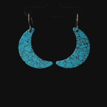 Blue Turquoise Gibbsite Moon Earrings