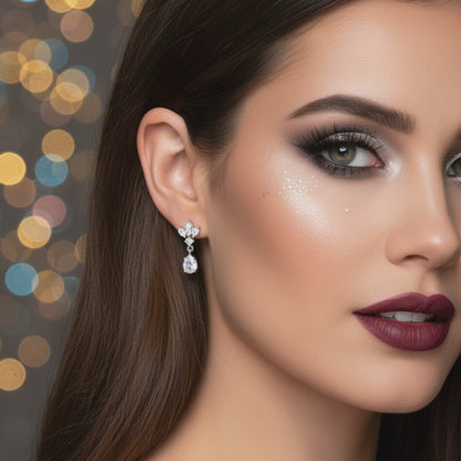 Silver Antique Chandelier CZ Teardrop Earrings