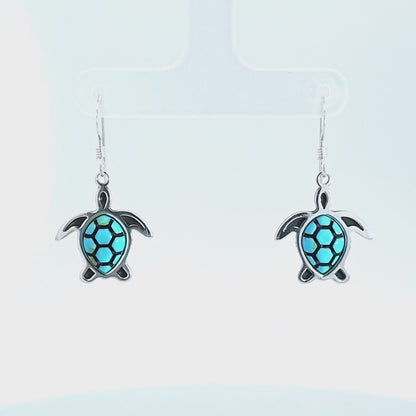 Sterling Silver Turquoise Sea Turtle Pendant & Earrings Jewelry Set
