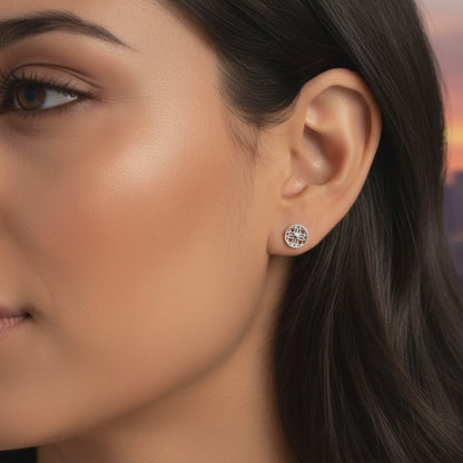 Silver Stud Earrings with Round Filigree