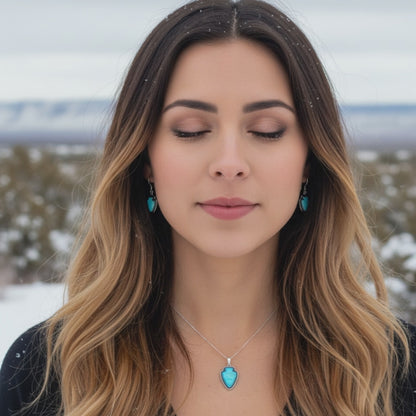 Sterling Silver Turquoise Arrowhead Pendant & Earrings Jewelry Set