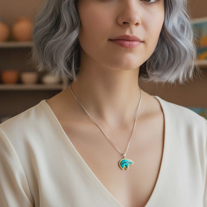 Sterling Silver Turquoise Bear Pendant Necklace