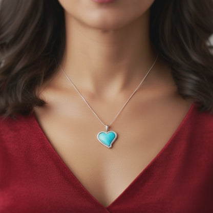Sterling Silver Turquoise Heart Pendant Necklace