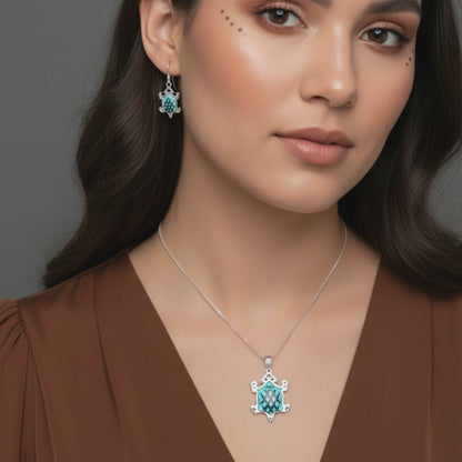 Sterling Silver Turquoise Horny Toad Pendant & Earrings Set