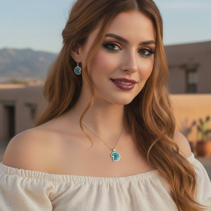 Sterling Silver Turquoise Eagle Pendant & Earrings Set