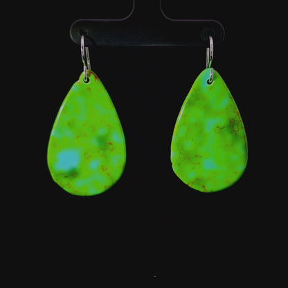 Green Turquoise Gibbsite Tear Drop Earrings Large