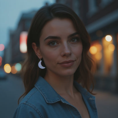 White Opal Moon Earring