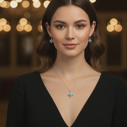 Sterling Silver Turquoise Zia Sun Pendant & Earrings Jewelry Set