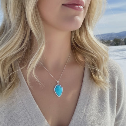 Sterling Silver Turquoise Arrowhead Pendant Necklace