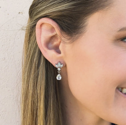 Silver Antique Chandelier CZ Teardrop Earrings