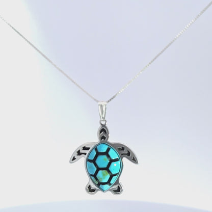 Sterling Silver Turquoise Sea Turtle Pendant & Earrings Jewelry Set