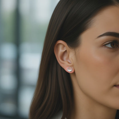 Silver Hexagon Cutout Stud Earrings